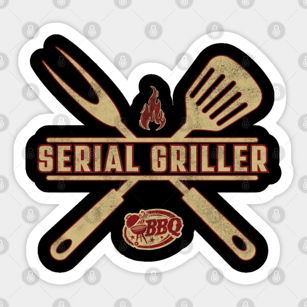 Serial Griller – Retro BBQ Design for Grill Masters Sticker by Stylecombinator